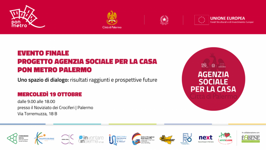  Costruire servizi: le dimensioni operative dell’Agenzia Sociale per la Casa, mercoledì 19 ottobre a Palermo l’evento finale del progetto